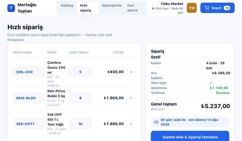 Bayi portalı — hızlı toplu sipariş